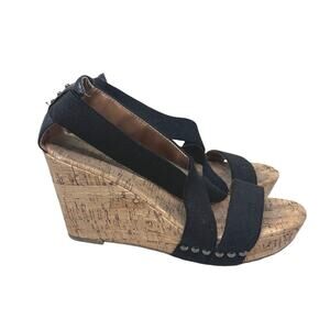 Lucky Brand Midge women's wedge cork black strap sandal size 8 1/2